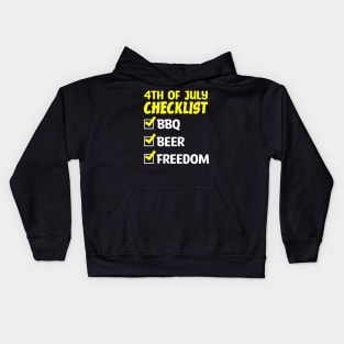 4th of July Celebration Essentials: BBQ, Beer, and Freedom Kids Hoodie